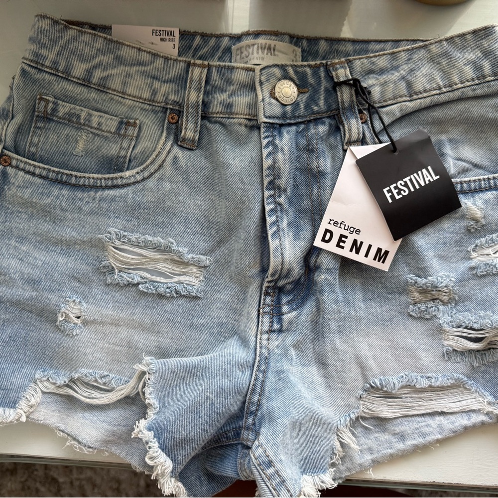 Charlotte Russe Blue Jean Shorts Distressed Hem